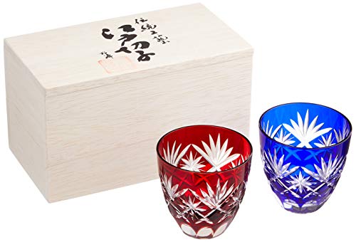 Lapis Red Edo Kiriko Glass Pair - Handcrafted Japanese Star Pattern Guinomi