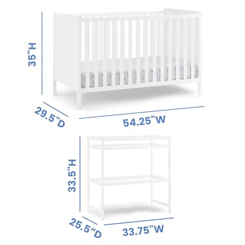 6-in-1 Convertible Baby Crib and Changing Table Nursery Set, White