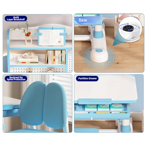 Adjustable Kids Study Desk and Chair Set with Tilt Desktop and Storage