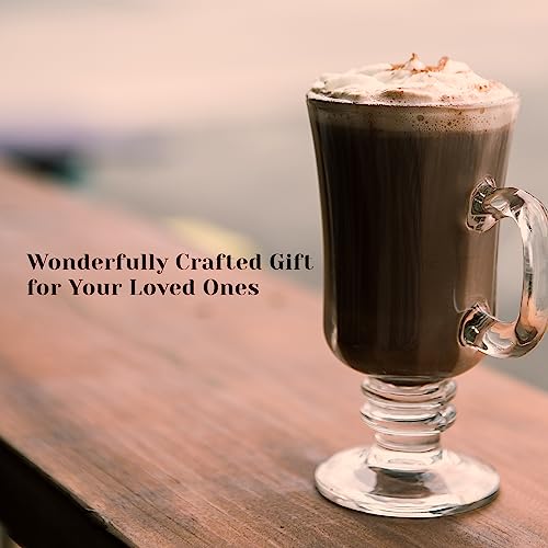 PARNOO Irish Coffee Mugs Set of 4 - 8 oz Clear Glass Hot Beverage Cups with Handle & Footed Stem Base