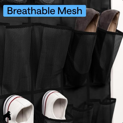 Gorilla Grip Over the Door Shoe Organizer, 24 Mesh Pockets, Black