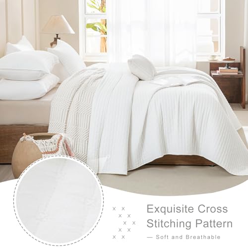 Lady Ann Oversized King Quilt Set 128x120 - 3 Piece White Bedspread