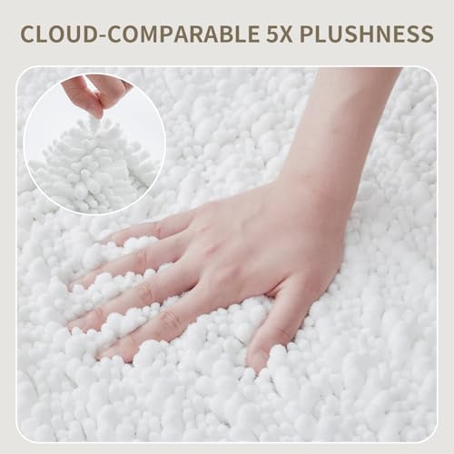 Ruggnovea Extra Thick Chenille Bath Mat 32x20 Non-Slip White