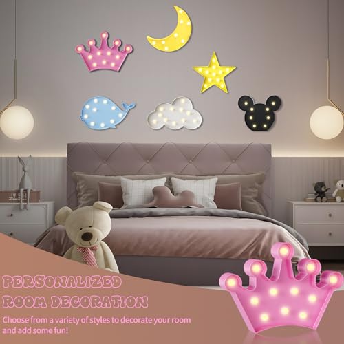 Pink LED Crown Wall Light for Girls Bedroom and Nursery Decor