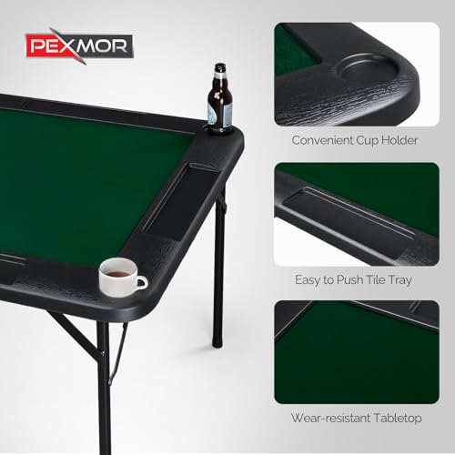 35" Foldable Mahjong Table, Portable 4 Player Game Table with Cup Holders