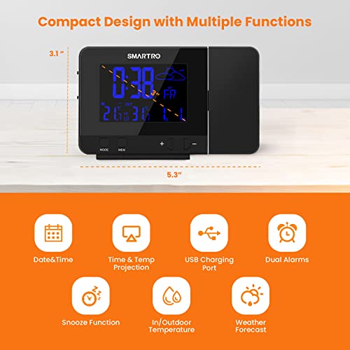 Digital Projection Alarm Clock with Indoor Outdoor Weather Station