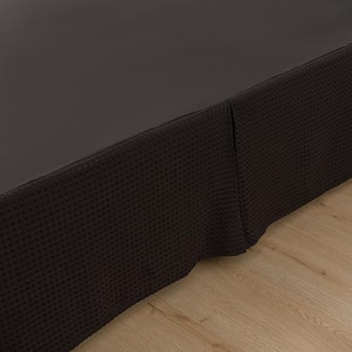 Queen Bed Skirt 14 Inch Drop - Black Tailored Waffle Weave with Split Corners