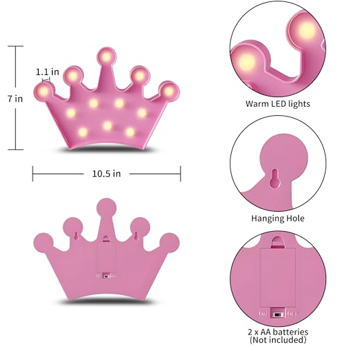 Pink LED Crown Wall Light for Girls Bedroom and Nursery Decor
