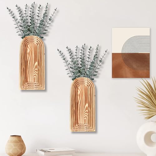2-Pack Wooden Wall Vase Set - Modern Farmhouse & Boho Wall Decor