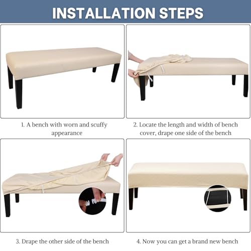 Stretch Washable Dining Bench Cover - Soft, Durable Slipcover (Beige)
