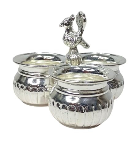 Sigaram Brass Panchwala Kum Kum Bharani with Peacock Handle for Pooja Home Temple Decor