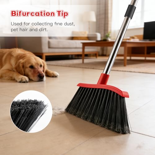 Broom and Step-On Dustpan Set with Adjustable Long Handle & Comb