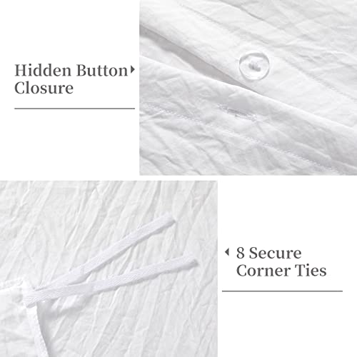 White Ruffle Queen Duvet Cover Set - 3-Piece Washed Microfiber Bedding
