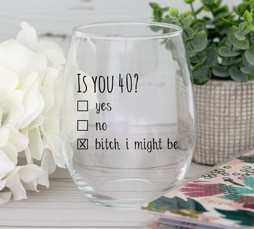 40th Birthday Stemless Wine Glass - Funny 15oz Milestone Gift for Men & Women