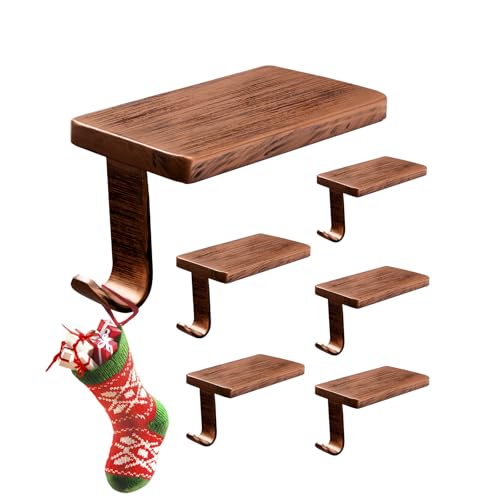 Btanadi 6 Pack Copper Metal Christmas Stocking Holders - Weighted Mantle Hangers with Non-Slip Pads