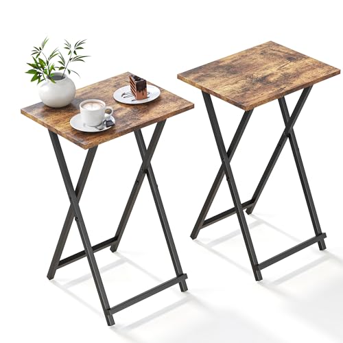 Foldable TV Tray Table Set of 2, Rustic Brown Portable Side Table