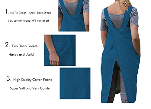 Cross Back Pinafore Apron with Large Pockets for Cooking and Gardening