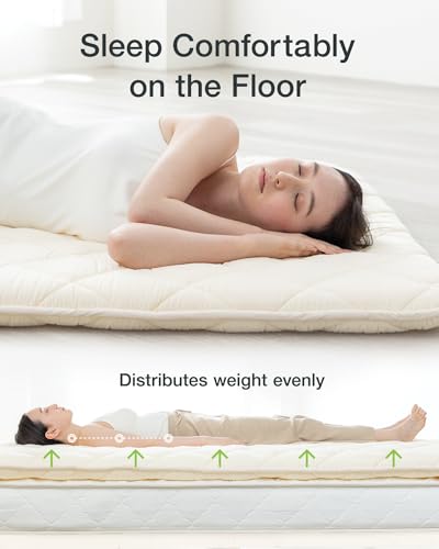 Japanese Futon Queen Size, Foldable Shikibuton Floor Bed, Cotton Sleeping Pad