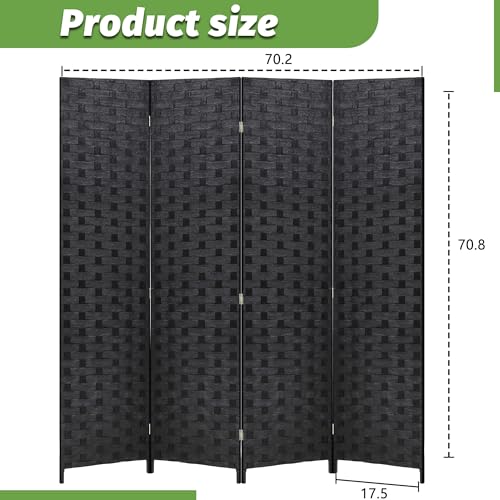 4-Panel Wooden Folding Room Divider Screen with Woven Mesh (Coal Black)