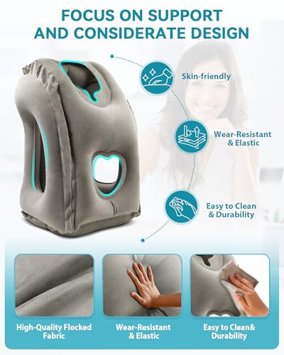Inflatable Travel Neck Pillow for Airplanes, Cars & Office - Grey