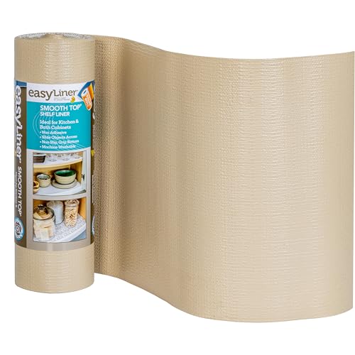 Smooth Top EasyLiner for Cabinets & Drawers - Easy to Install & Cut to Fit - Shelf Paper & Drawer Liner Non Adhesive - Non Slip Shelf Liner for Kitchen & Pantry - 12in. x 24ft. - Beige