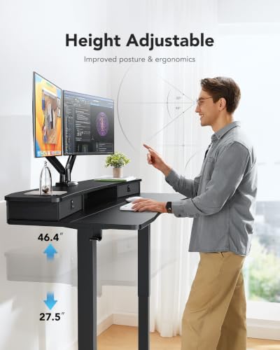 48" x 24" Electric Standing Desk with Drawers, Height Adjustable Desk