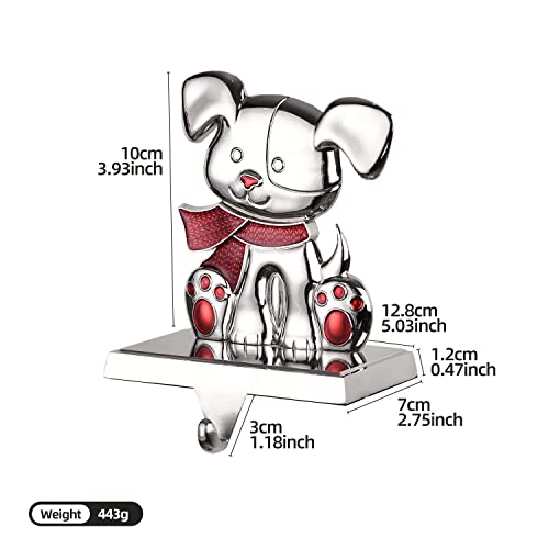 Layseri Christmas Dog Stocking Holder (New Dog) - Silver Mantle Clip Hanger for Fireplace