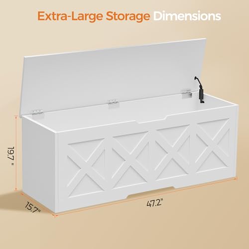47.2" Farmhouse Wooden Storage Chest with Safety Hinge, White
