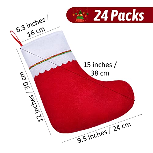 ANVAVO 24 Pack Christmas Stockings 15 Inch Red Felt Holiday Stockings with Hanging Ropes