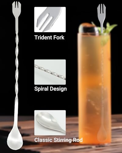 8-Inch Stainless Steel Muddler, 10-Inch Mixing Spoon & Jigger Bar Set