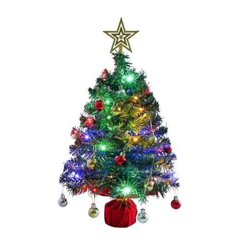 2ft Pre-Lit Mini Tabletop Christmas Tree with 30 LED Lights & Star Topper