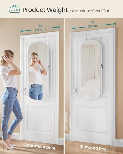 LED Jewelry Cabinet with Rounded Mirror - Wall or Door Mounted Organizer