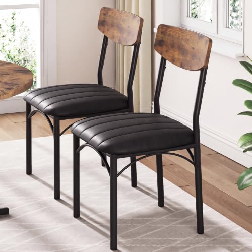 Upholstered Dining Chairs Set of 4, Industrial PU Leather Kitchen Chairs