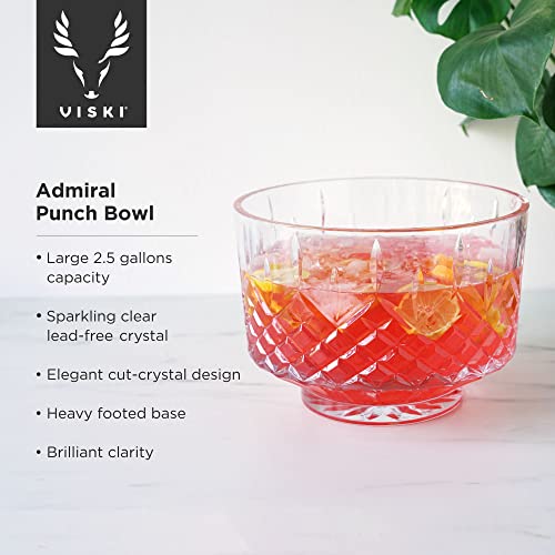 Large Crystal Punch Bowl - 2.5 Gallon Vintage Style Glass Serving Bowl