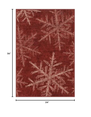 Lahome 2x3 Red Snowflake Christmas Rug - Christmas Kitchen Area Rug (2' x 3')