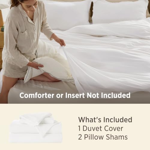 Bedsure White Queen Duvet Cover Set with Zipper Closure, Prewashed Microfiber Bedding