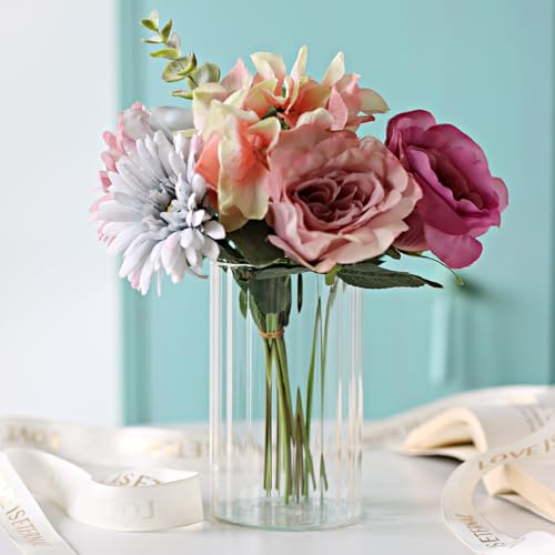 12-Pack Clear Ribbed Glass Cylinder Vases (6 Inch) for Table Centerpieces