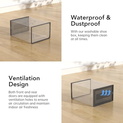 Clear Plastic Stackable Shoe Storage Boxes - 15 Pack Interlocking Organizers