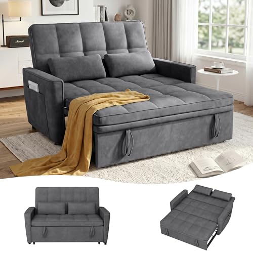 54-Inch Velvet Sleeper Sofa Bed, Convertible Pull-Out Loveseat with Pockets