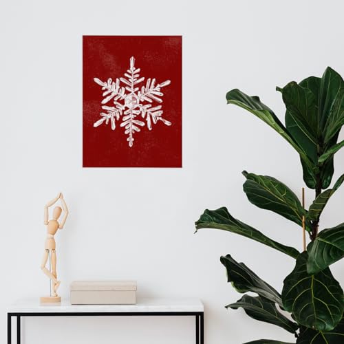 BIWSHA Snowflake Christmas Canvas Wall Art - 11x14 Inches, Red Decor