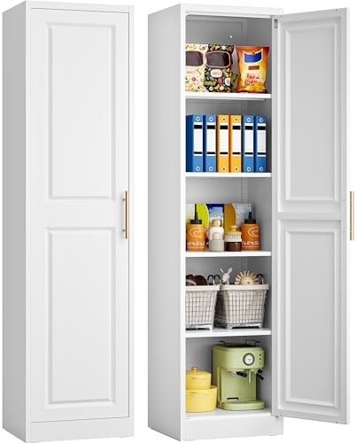 71-Inch Tall Narrow Storage Cabinet, Slim Metal Pantry with 5 Adjustable Shelves