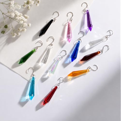 LOULIQIGIFT 12Pcs Multicolor Crystal Icicle Prisms Decorations - 55mm Gift Set