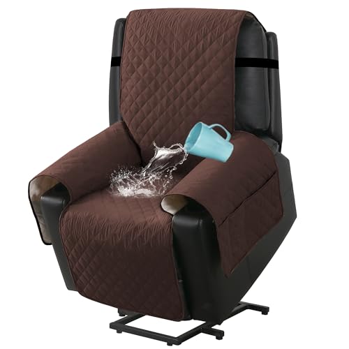 Waterproof Power Lift Recliner Chair Cover with Pockets, Brown