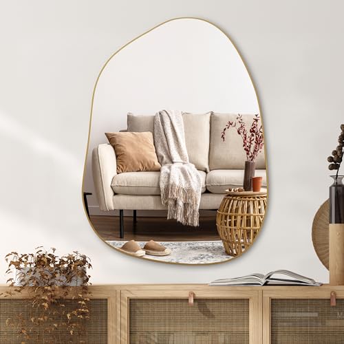 32x24 Inch Irregular Asymmetrical Gold Wall Mirror for Bathroom Vanity