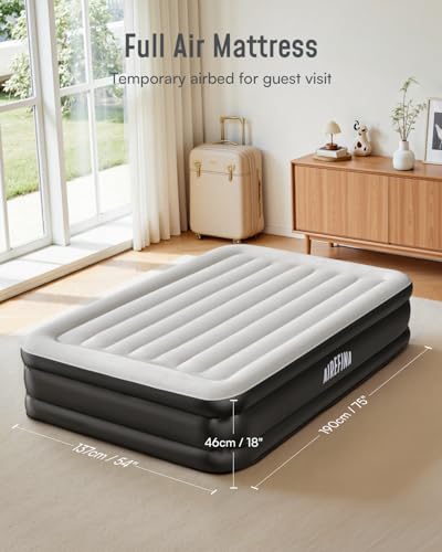 Full Size Air Mattress with Built-in Pump - 18 Inch Inflatable Blow Up Bed