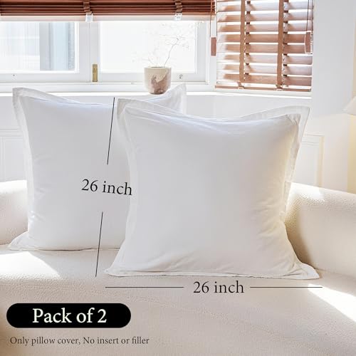 Linen Cotton Blend Euro Sham Covers 26x26, Set of 2 Farmhouse Pillow Shams