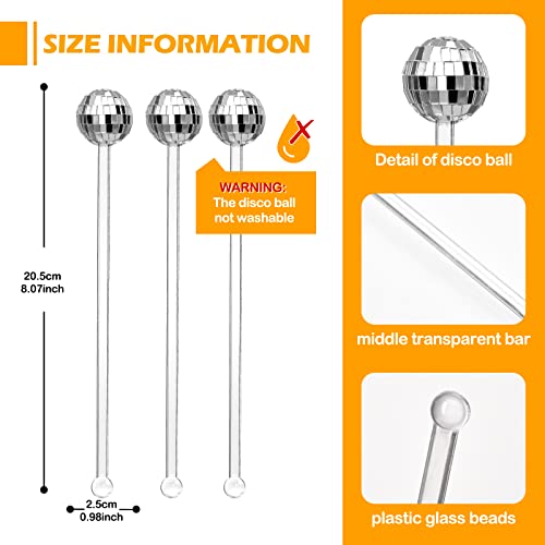 Sawysine 24 Pcs Transparent Disco Ball Cocktail Drink Stirrer with Mirror Design