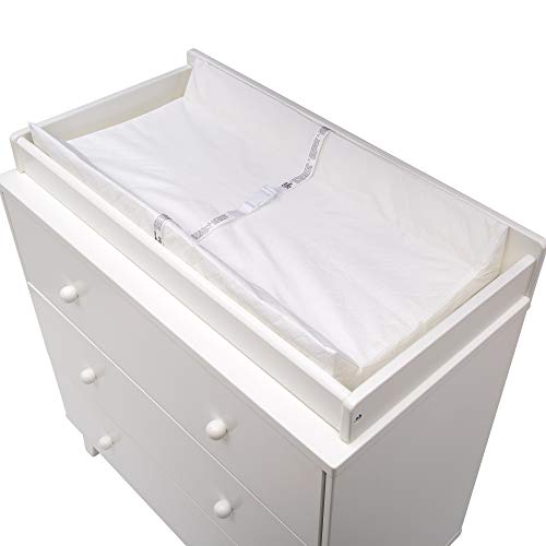 Contoured Changing Pad for Dresser with Waterproof Vinyl Cover and Safety Harness