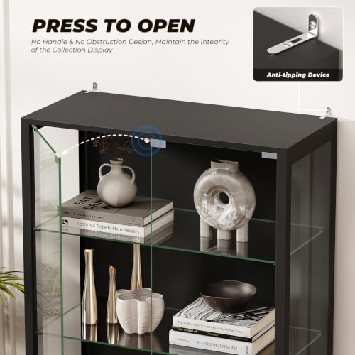 5-Tier Glass Display Cabinet with Adjustable Shelves and Motion Sensor LED