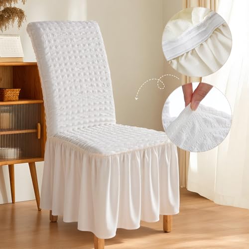 Stretch Dining Chair Cover with Ruffled Skirt - Elastic Seat Slipcover